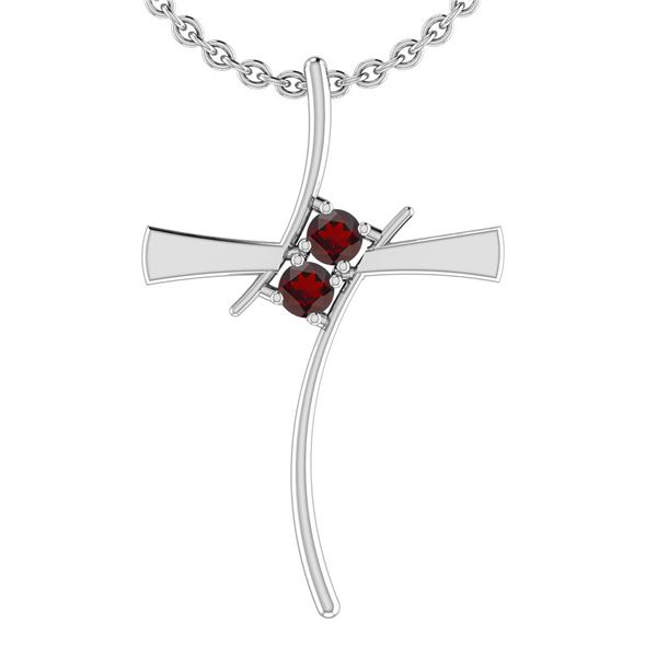 Certified 0.20 Ctw Garnet 14 K White Gold Cross Pendant