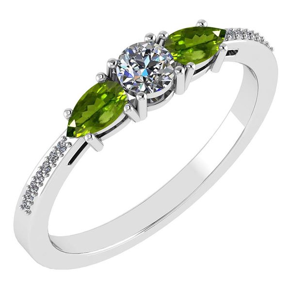Certified 0.77 Ctw Peridot And Diamond 14k White Gold H