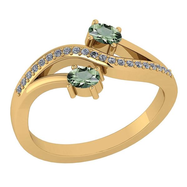 Certified 0.53 Ctw Green Amethyst And Diamond 14k Yello