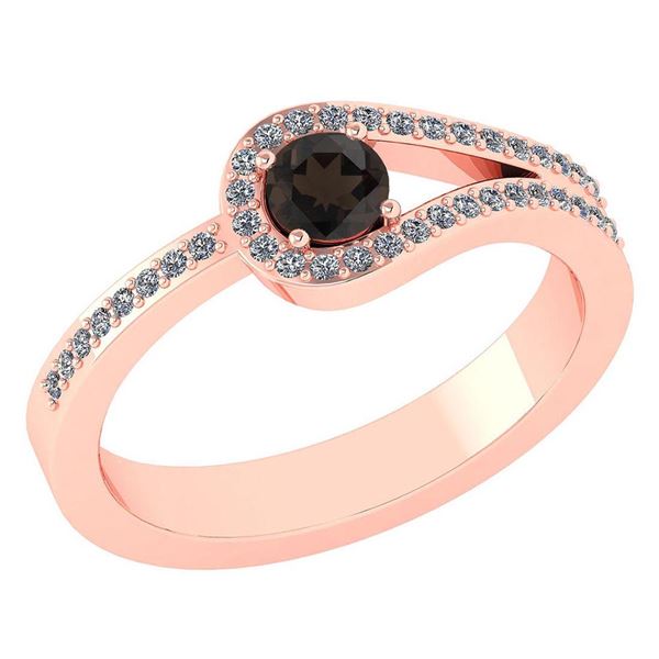 Certified 1.30 Ctw Smoky Quarzt And Diamond 14k Rose Go