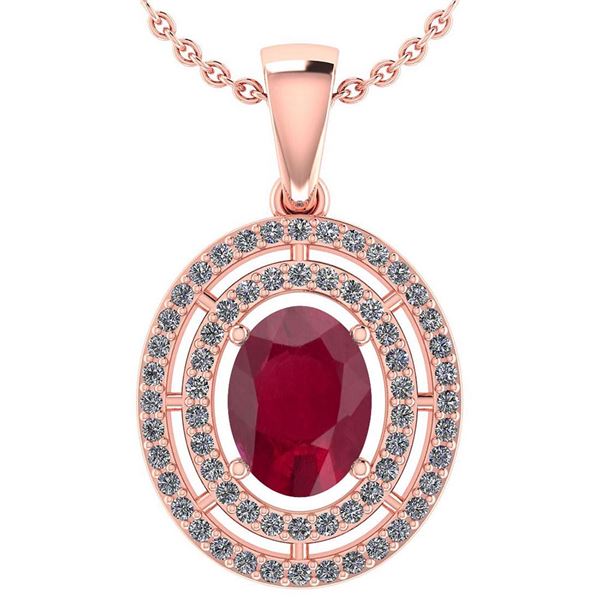 Certified 1.56 Ctw Ruby And Diamond 18K Rose Gold Halo