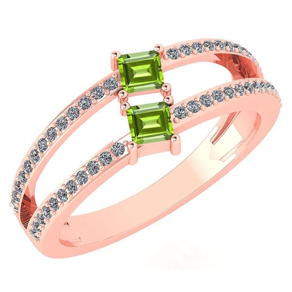 Certified 0.60 Ctw Peridot And Diamond 14k Rose Gold Ri
