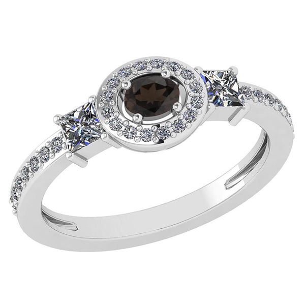 Certified 0.77 Ctw Smoky Quarzt And Diamond 14k White G