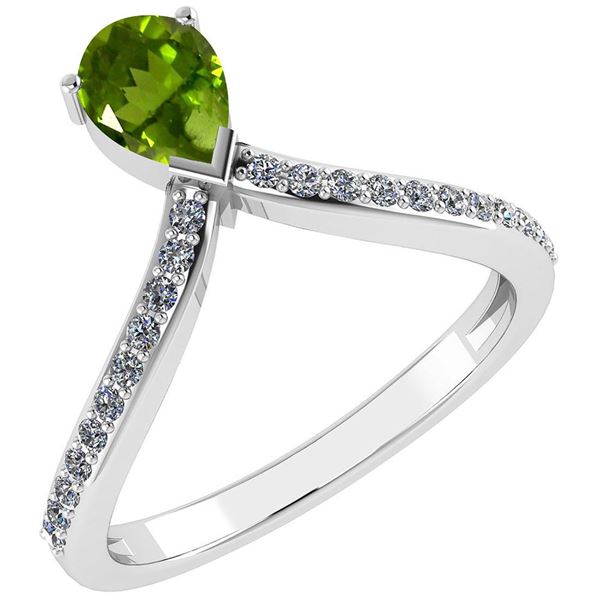 Certified 0.97 Ctw Peridot And Diamond 14k Yellow Gold