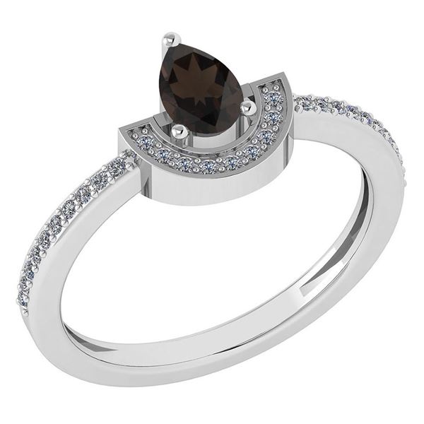 Certified 0.64 Ctw Smoky Quarzt And Diamond 18k White G