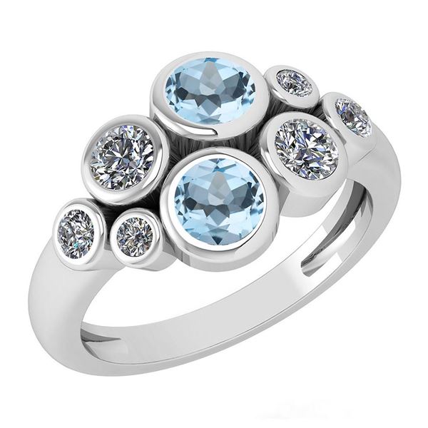 Certified 1.16 Ctw Blue Topaz And Diamond 14k White Gol