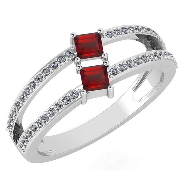 Certified 0.60 Ctw Garnet And Diamond 18k White Gold Ri