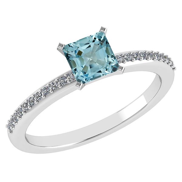Certified 0.86 Ctw Aquamarine And Diamond 18k White Hal