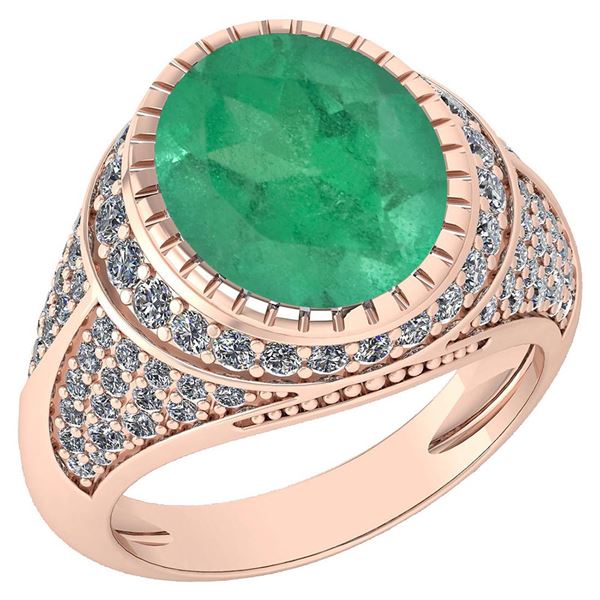 Certified 6.18 Ctw Emerald And Diamond VS/SI1 Halo Ring