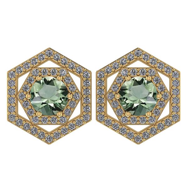 Certified 1.38 Ctw Green Amethyst And Diamond 18k Yello
