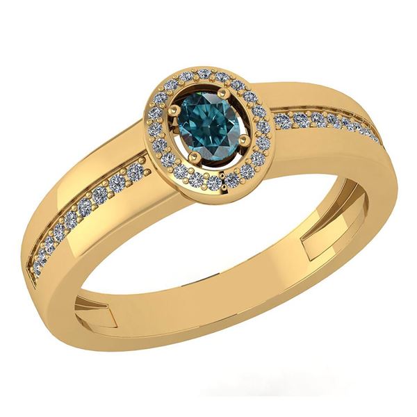 Certified 0.35 Ctw Treated Fancy Blue Diamond 14K Yello