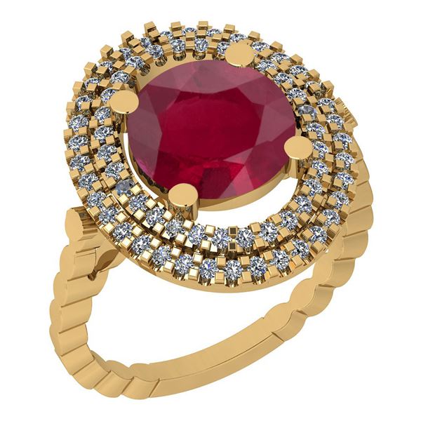 Certified 3.54 Ctw I2/I3 Ruby And Diamond 14K Yellow Go
