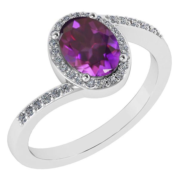 Certified 1.44 Ctw Amethyst And Diamond 14k White Gold
