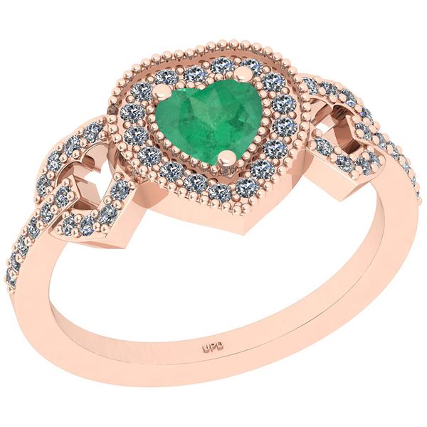 Certified 0.82 Ctw SI2/I1 Emerald And Diamond 14K Rose