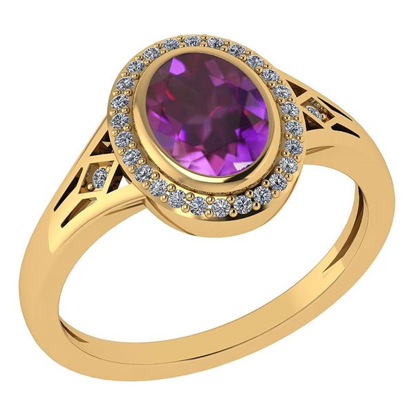 Certified 1.39 Ctw Amethyst And Diamond 14k Yellow Gold