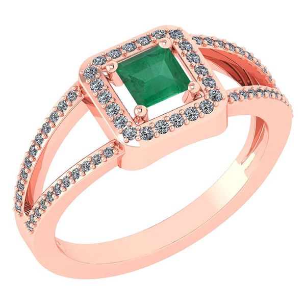 Certified 0.61 Ctw Emerlad And Diamond 18k Rose Gold Ha