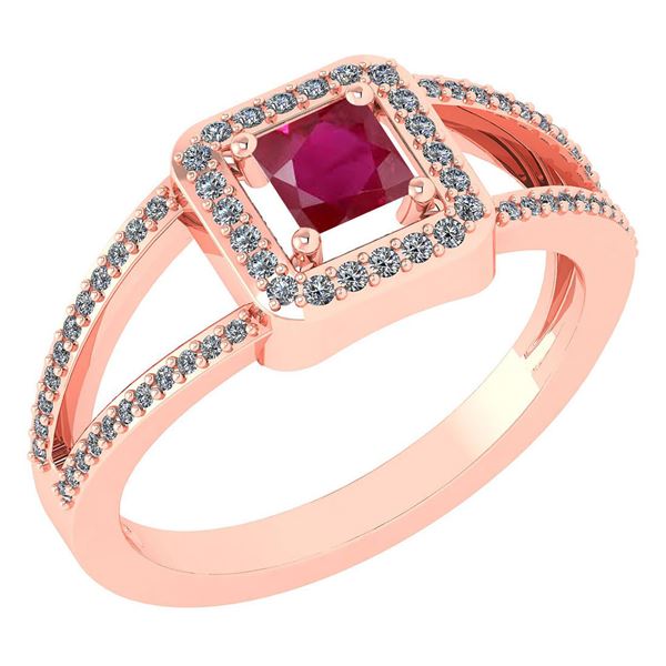 Certified 0.61 Ctw Ruby And Diamond 18k Rose Gold Halo