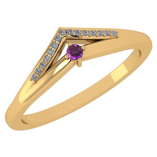 Certified 0.07 Ctw Amethyst And Diamond 14k Yellow Gold