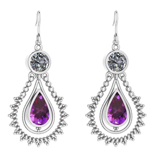 Certified 5.18 Ctw Amethyst And Diamond SI2/I1 Dangling
