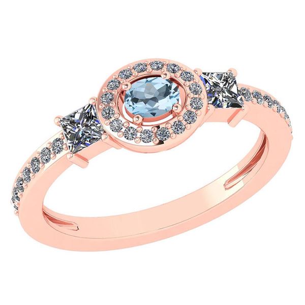 Certified 0.77 Ctw Aquamarine And Diamond 14k Rose Gold