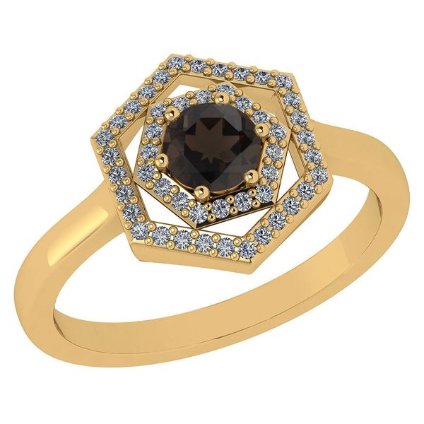 Certified 0.69 Ctw Smoky Quarzt And Diamond 14k Yellow