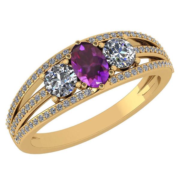 Certified 1.16 Ctw Amethyst And Diamond 14k Yellow Gold