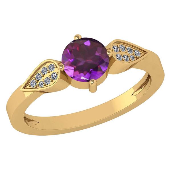 Certified 1.12 Ctw Amethyst And Diamond 14k Yellow Gold
