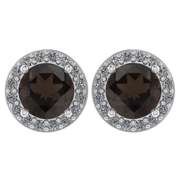 Certified 1.06 Ctw Smoky Quarzt And Diamond 18K White G