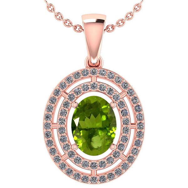Certified 1.56 Ctw Peridot And Diamond 18K Rose Gold Ha