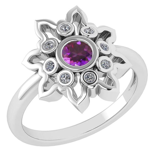 Certified 0.32 Ctw Amethyst And Diamond 14k White Gold