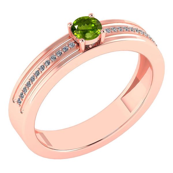 Certified 0.29 Ctw Peridot And Diamond 14k Rose Gold Ri