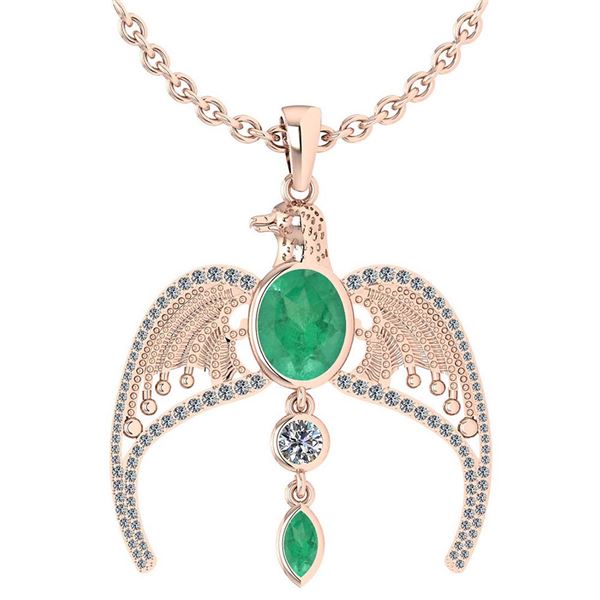 Certified 3.41 Ctw Emerlad And Diamond Eagle Necklace F