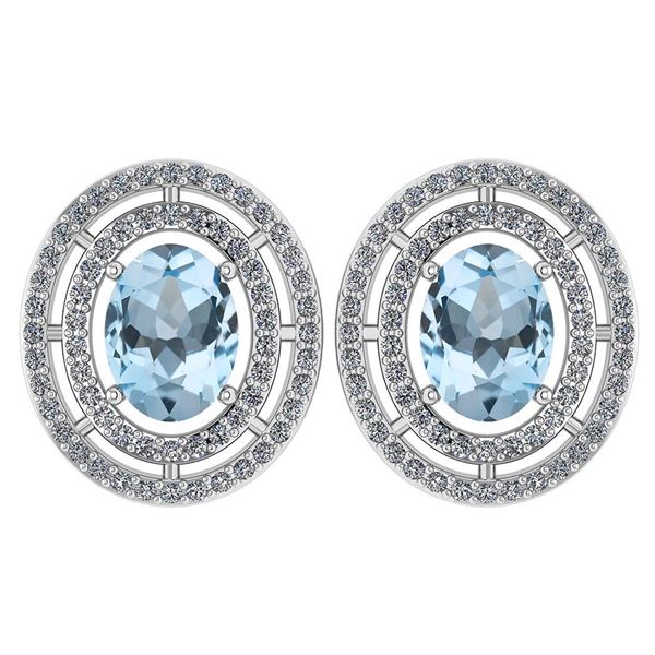 Certified 3.12 CTW Aquamarine And Diamond 14k White Gol