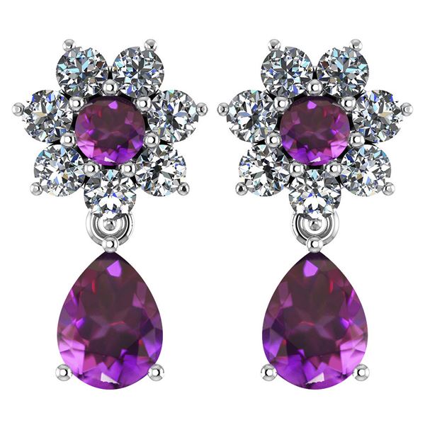 Certified 4.86 Ctw Amethyst And Diamond 14k White Gold