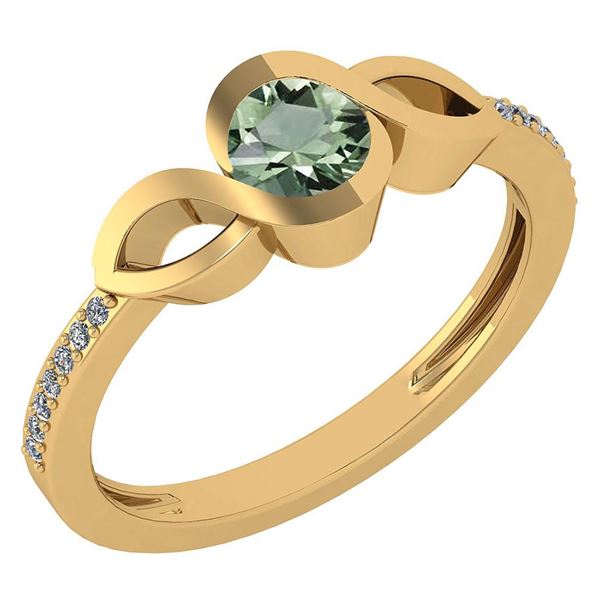 Certified 0.52 Ctw Green Amethyst And Diamond 18K Yello