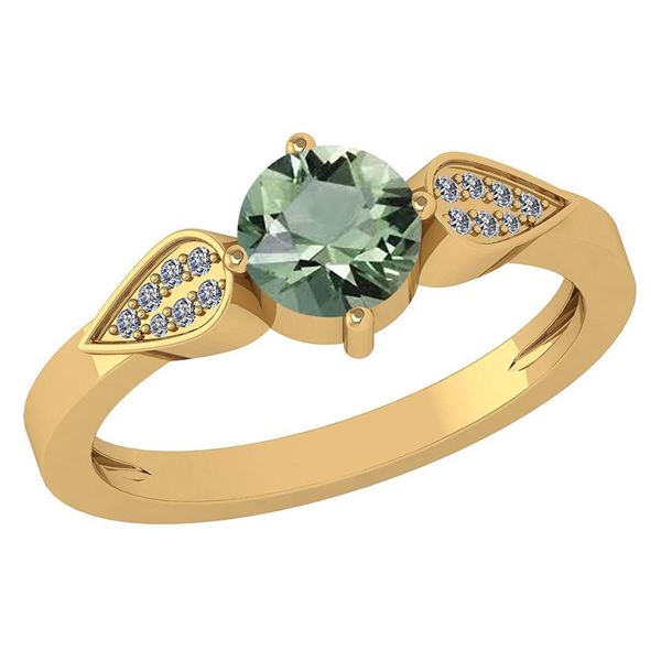Certified 1.12 Ctw Green Amethyst And Diamond 14k Yello