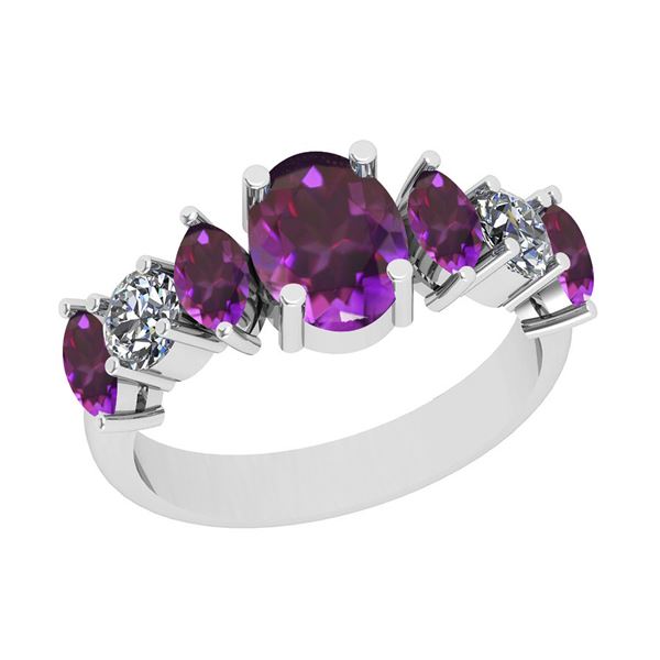 Certified 2.15 Ctw i2/i3 Amethyst And Diamond 10K White