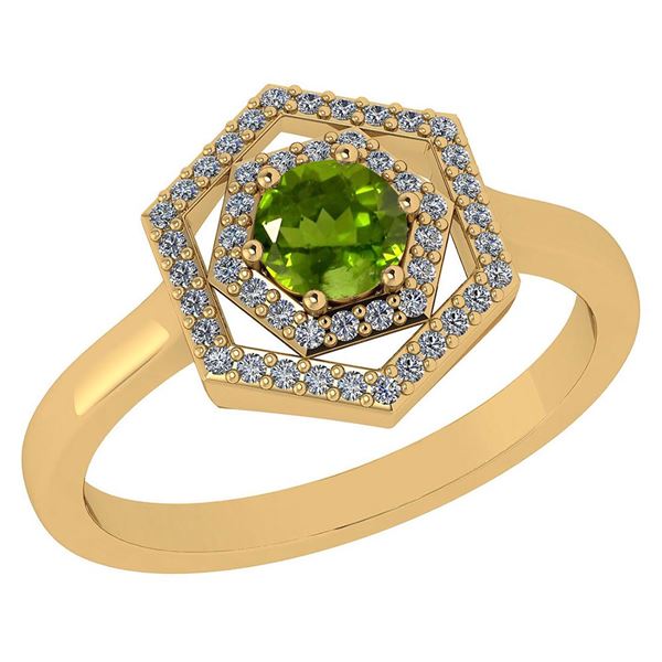 Certified 0.69 Ctw Peridot And Diamond 14k Yellow Gold