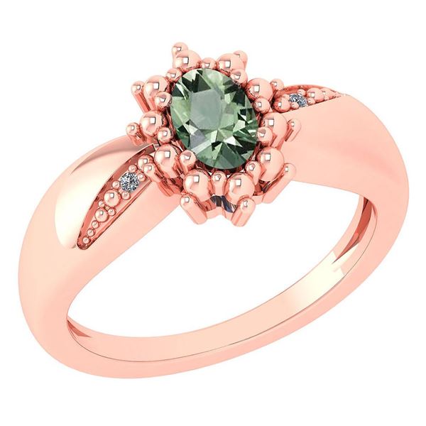 Certified 0.51 Ctw Green Amethyst And Diamond 14k Rose