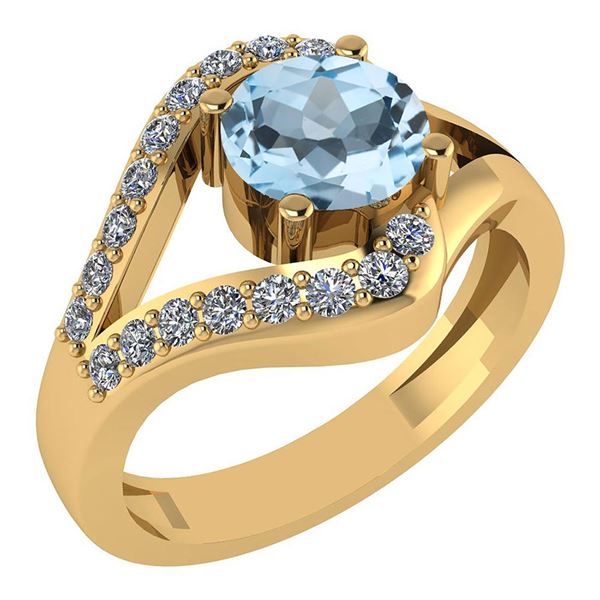 Certified 1.04 Ctw Aquamarine And Diamond Wedding/Engag