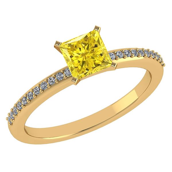 Certified 0.86 Ctw Fancy Yellow Diamond And Diamond 18k
