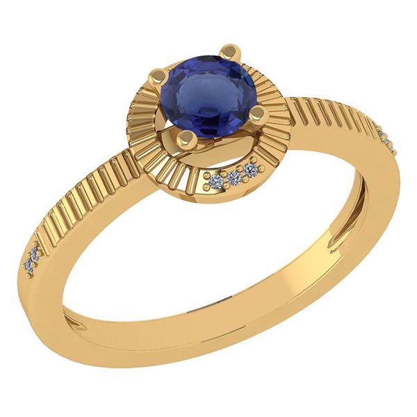 Certified 0.37 Ctw Blue Sapphire And Diamond 14k Yellow