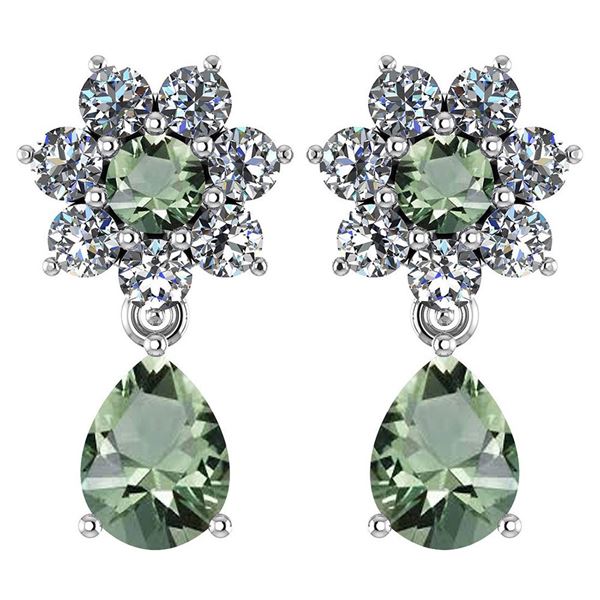 Certified 4.86 Ctw Green Amethyst And Diamond 18K White