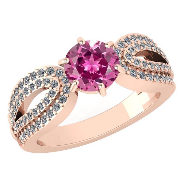 Certified 1.71 Ctw Pink Tourmaline And Diamond Wedding/