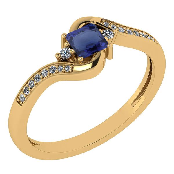 Certified 0.51 Ctw Blue Sapphire And Diamond 14k Yellow