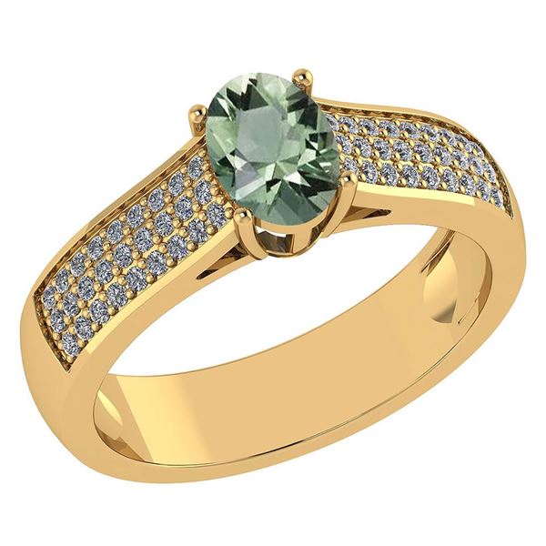 Certified 1.2Ctw Green Amethyst And Diamond 14k Yellow