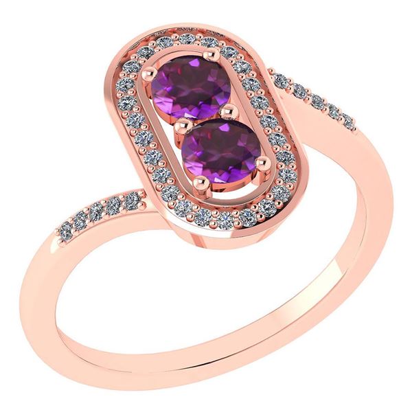 Certified 0.68 Ctw Amethyst And Diamond 14k Rose Gold H