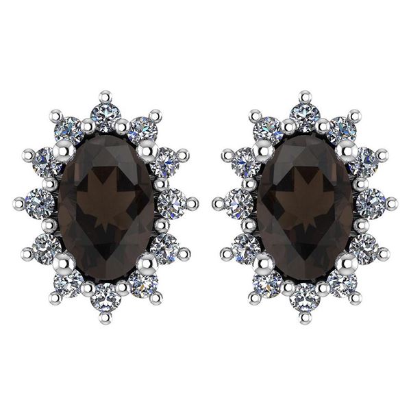 Certified 1.24 Ctw Smoky Quarzt And Diamond 14k White G