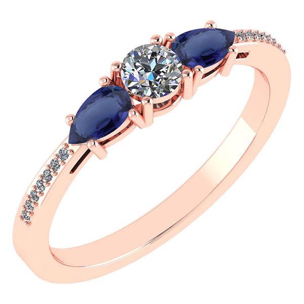 Certified 0.77 Ctw Blue Sapphire And Diamond 14k Rose G