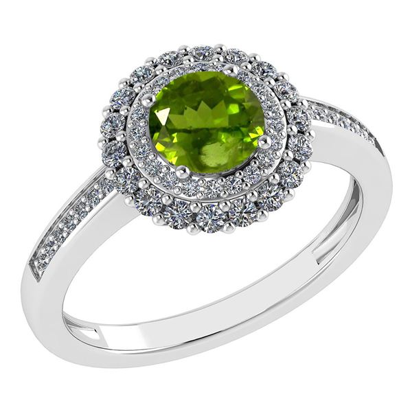 Certified 1.28 Ctw Peridot And Diamond 14k Yellow Halo